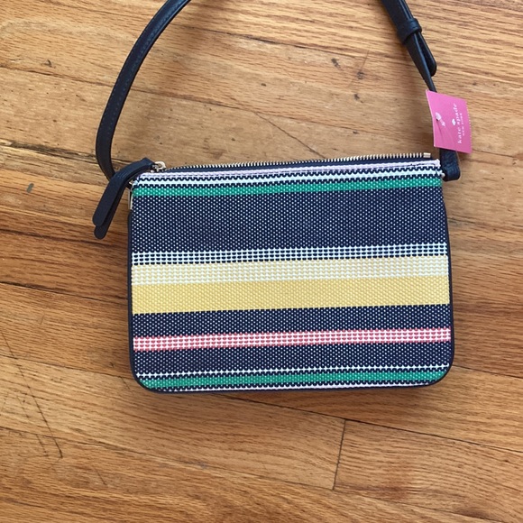 NWT Kate Spade Triple Gusset Crossbody Purse w Jackson Boardwalk Stripes Pattern - Picture 3 of 8